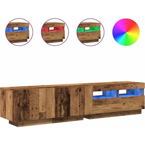 Meuble TV，Banc TV，Armoire TV avec lumières LED vieux bois bois d'ingénierie CFW659295 (1/5)