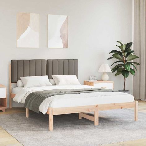Estructura de Cama con Cabecera Tapizada Taupé 140 x 190 cm