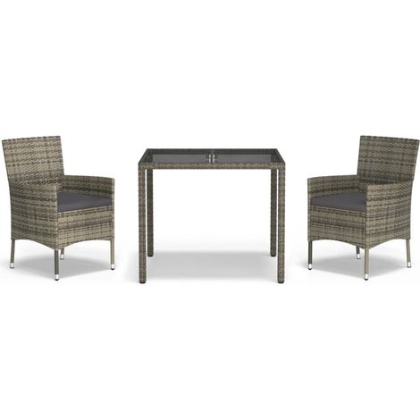 Maison Exclusive - 3-tlg. Garten-Essgruppe mit Kissen Grau Poly R