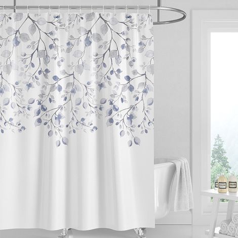Rideau de douche en polyester imperméable, anti-moisissure, motif feuilles d'eucalyptus et fleurs aquarelle, 180 × 180 cm, 12 crochets inclus (1/5)