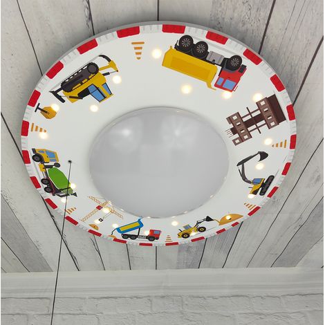 Coole Deckenlampe Baustellen Motiv fürs Kinderzimmer Schlummerlicht bunt Ø 54cm (1/5)