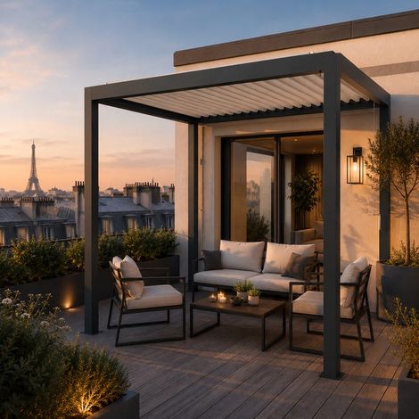 Pergola Bioclimatique Aluminium Autoportante Anthracite 3x2 Manuelle S ORIAL France (1/5)