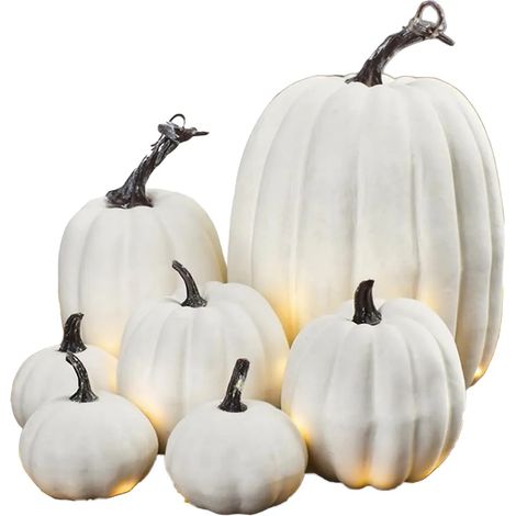 Citrouilles artificielles de différentes tailles, citrouilles en mousse, décoration de table rustique d'automne pour Halloween, Thanksgiving ou une étagère, 7 pièces (1/5)