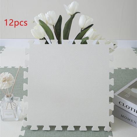 Tapis de jeu en lin 12 pièces, tapis d'escalade doux d'intérieur, insonorisé, lavable, 3030 cm, blanc (1/5)