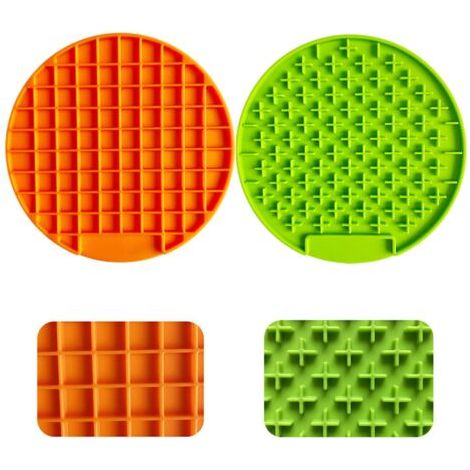 BUNTHAUS Tapis à lécher pour chien, tapis à lécher 2pcs Lick Pad Slow Feeder (20 × 20 × 0,75 cm, vert + orange) (1/5)
