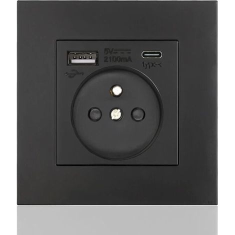 Panneau de prises Type-C + USB 16A – 2 prises – 1 port USB – 1 port Type-C – Installation facile – Design moderne et discret (1/5)