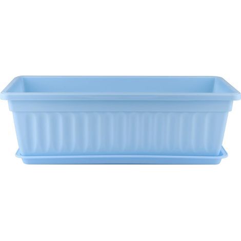 5 Pcs pots de fleurs rectangulaires ，support pour plante avec plateau, jardinière de jardinage avec étiquette, boîte de seuil de fenêtre pour plantes grasses, herbes, fleurs (Bleu ciel) (1/5)