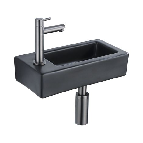 FugaFlow Efficiente Pietra Ensemble de fontaine - 37,5x18,5x9cm - céramique - trou de robinet à gauche - robinet de fontaine gunmetal - bouchon de (1/5)