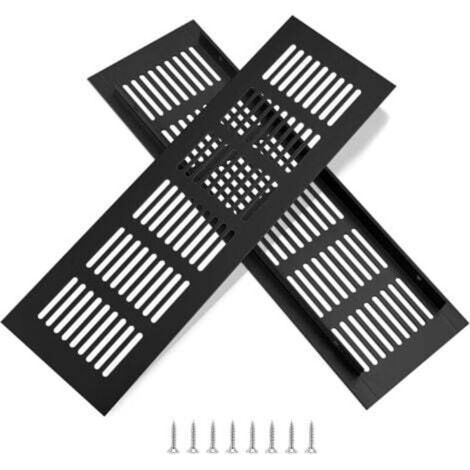 Griglia di ventilazione rettangolare in alluminio con viti per arieggiare armadi e stanze, 25 x 8 cm, nera, 2 pezzi