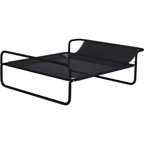Hundeliege Outdoor, Erhöhtes Hundebett mit atmungsaktivem Mesh-Bezug, Haustierbett für kleine und mittelgroße Hunde Schwarz 91 x 69 x 29 cm
