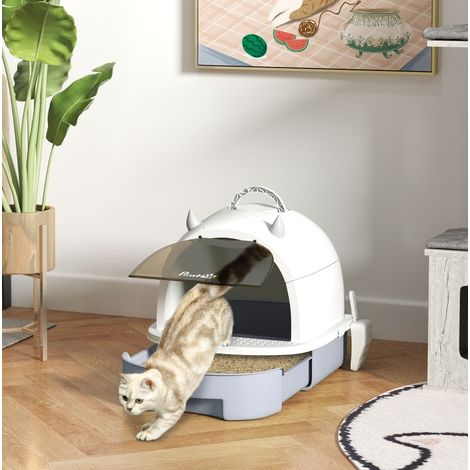 Geschlossene Katzentoilette 52x40,5x39 cm aus grauem Kunststoff mit Schublade – MEUBLIV (1/5)