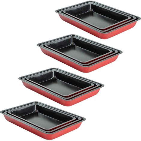 3 Piece Non Stick Roasting Baking Cooking Trays Set Oven Dish Bakeware Bake Pan (1/5)