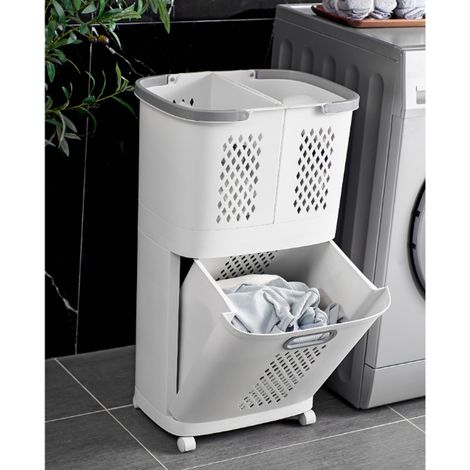 3 Grid Laundry Basket Retractable Compartment Washing Cloth Storage Bag