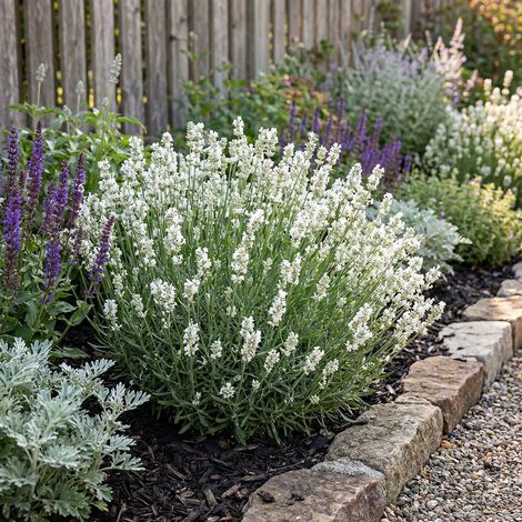 Bloomique - Lot de 6 - Lavandula Angustifolia Edelweiss - Lavande véritable - Rustique - Parfumée - Vivace - Hauteur 10-20 cm - Pot 9 cm (1/5)