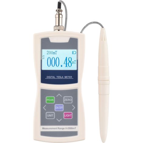 Tesla digital gaussmeter, automatic range 200 mT/2000 mT, high-precision sensitive surface magnetic field tester with standard radial Hall effect probe, plastic case, ivory, ni (1/5)
