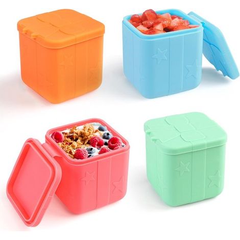 4 pezzi, Contenitori per snack, Piccoli contenitori riutilizzabili, Contenitori per alimenti in silicone a prova di perdite, Portapranzo impilabili per bambini, Con coperchi, Silicone (1/5)