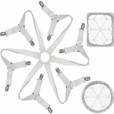 Tendeur Drap Housse Lit Drap Réglable Attache Drap Housse élastique 3 Voies 6 Ctés Feuilles De Literie Bretelles Drap De Lit Attaches Pour Draps De Lit Coussin De Canapé Matelas Blanc (1/5)