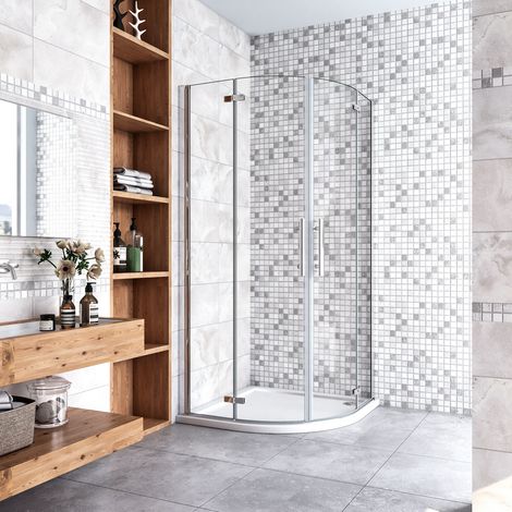 90x90x195 cm Box Doccia Semicircolare Porte Battenti e Ante Pieghevoli in Vetro Temperato 6mm Anticalcare Trasparente Profilo Cromo Lucido (1/5)