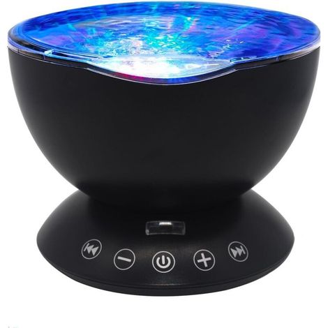 Veilleuse projecteur Ocean Waves avec lecteur de musique intégré et télécommande Mode lumière 7 couleurs pour la décoration (Noir) (1/5)