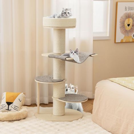 GOPLUS Arbre à Chat Multi-Niveaux 120cm, Grands Griffoirs en Sisal, Perchoir Rembourré, 2 Plateformes de Saut, Hamac, Arbre à Chat en Bois, pour Chats d'Intérieur, 57x48x120cm (1/5)