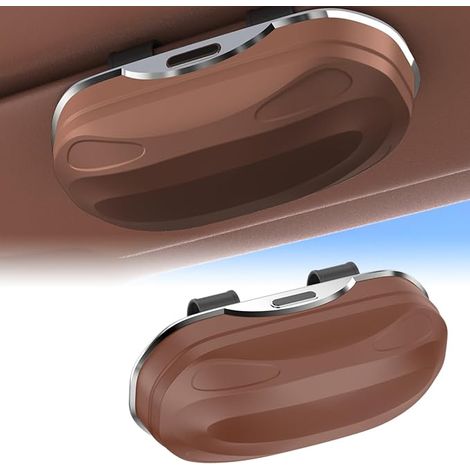 Estuche parasol para gafas de sol, caja de almacenamiento y protección para gafas, organizador con clip, accesorios interiores para SUV, sedanes y camionetas - Marrón (1/5)