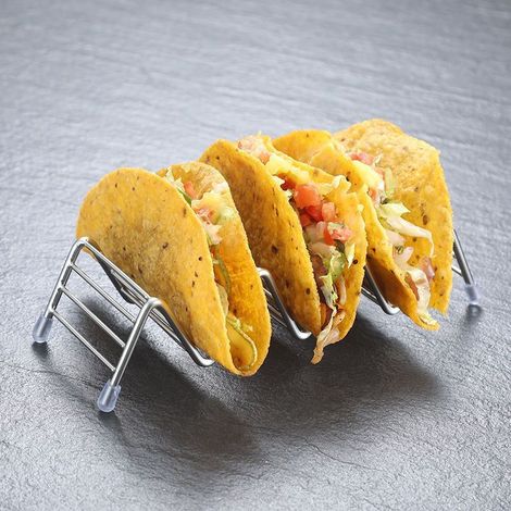 Lot de 4 supports à tortillas en acier inoxydable, présentoir pour tacos, tortillas et crêpes (1/2)
