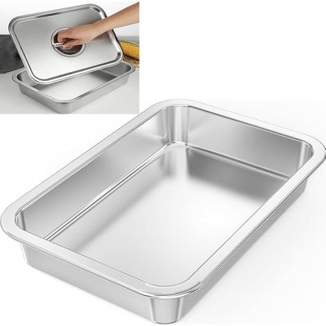 Plat Four Inox Carré avec Couvercle 36x27x7cm, Récipient Suédois, Couvercle Clip, Conservation, Grillage (1/5)
