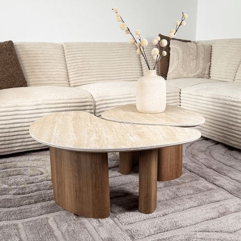 Set aus 2 Bio-Couchtischen Jimi mit Travertinplatte und