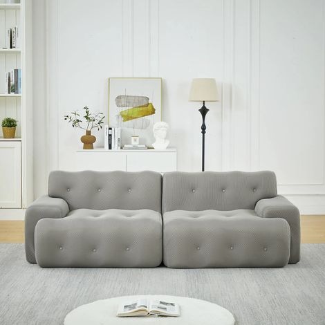 Canapé Cloud 2 places – Tissu 3D tricoté Gris–Accoudoirs larges et capitonnage –Sans montage –Soutien ergonomique –224x104x66 cm