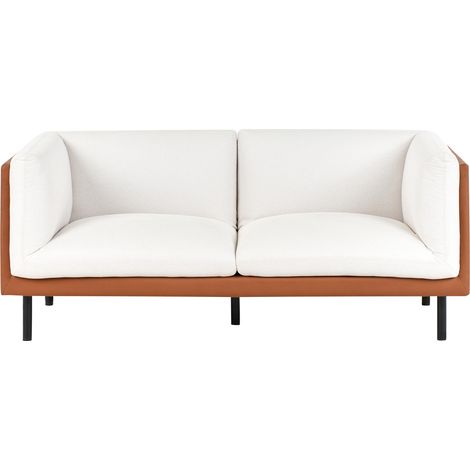 Sofá 2 plazas tapizado tela de poliéster patas de hierro negras muebles sala de estar blanco y marrón Vorgod