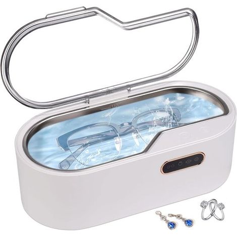 Limpiador ultrasónico de 450 ml, 45 kHz, temporizador de 4 horas, para aparatos de ortodoncia, joyas y gafas, color blanco. (1/5)