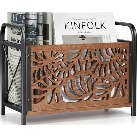 Porte-revues‑bois‑métal Porte-revues, support de rangement pour magazines pour salon, bureau et bureau (1/5)
