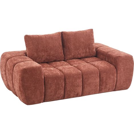 Divano 2 posti compresso in tessuto testurizzato terracotta BENAFO (1/5)