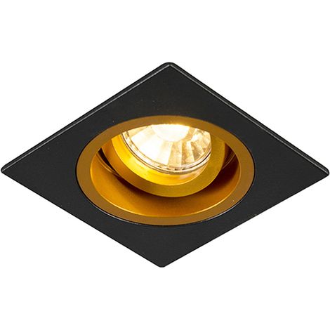 QAZQA Einbauspot schwarz mit Gold 9,3 cm drehbar und kippbar -