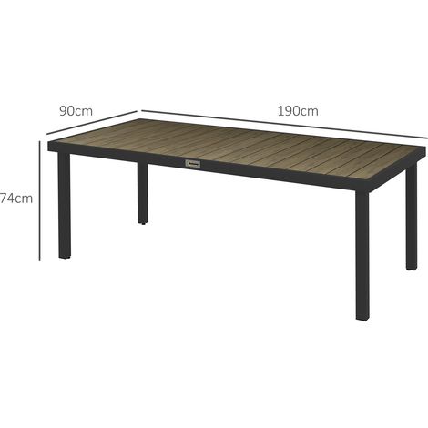 Table buffet aluminium 190x90cm aspect bois imperméable antidérapante pour 8 personnes,multi-usage pour jardin,balcon,patio et repas extérieur.