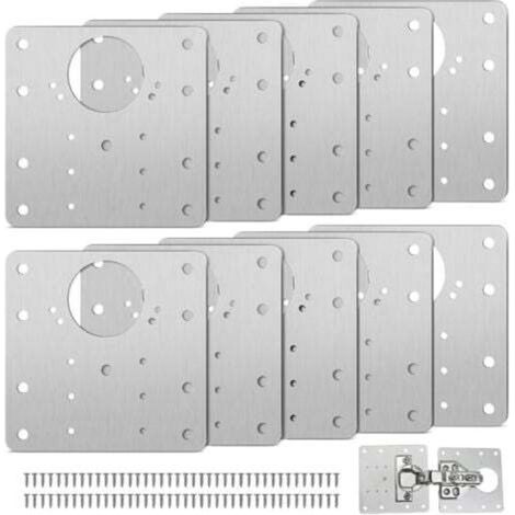 Piastra di riparazione per cerniere di mobili con foro, 10 staffe di riparazione, piastre di facile installazione con viti, kit di riparazione cerniere per legno, mobili e scaffali