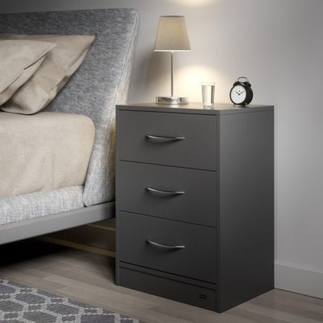 Table de chevet (de nuit) Moderne gris 54 x 39 x 28cm 3 grands tiroirs (1/5)