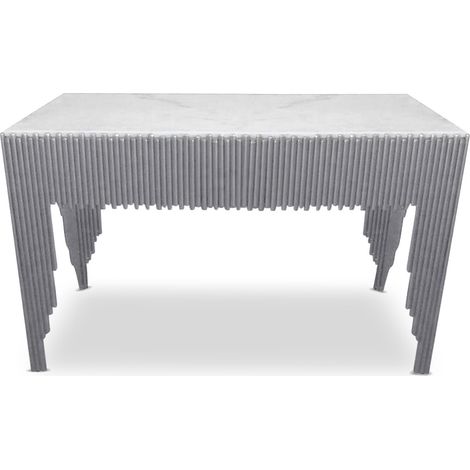 Console design Galantine Marbre Blanc pieds Argent
