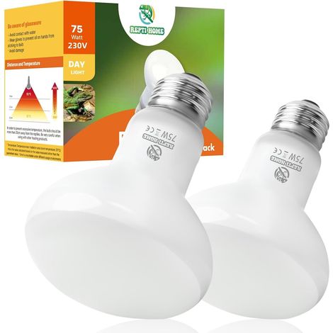 Lampe Chauffante pour Terrarium de Reptiles, 75W 2 Pièce de Lampes Chauffantes pour Tortues, Convenant Aux Amphibiens, Tortues, Dragons Barbus, Lézards, Serpents, Caméléons (1/5)