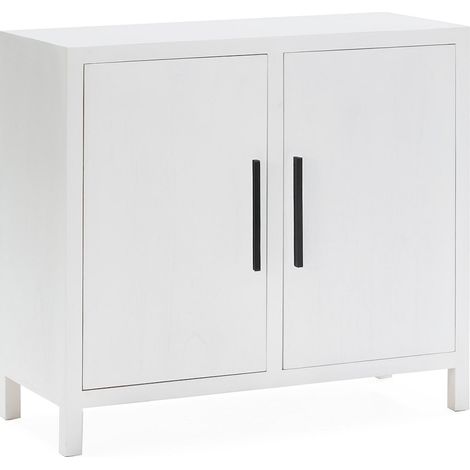 Buffet bois de cèdre blanc design épuré poignées noires - blanc mat poignées noires (1/3)