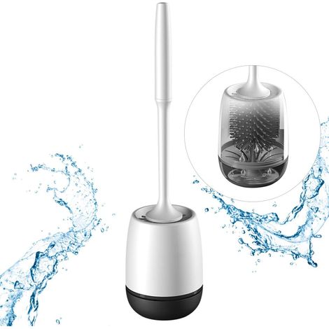 Modern silicone toilet brush with stainless steel handle and quick-drying holder, hygienic silicone bathroom brush (black, floor-standing) (1/5)