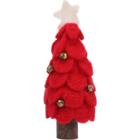 1 Stück Filz-Weihnachtsbaumschmuck mit Glöckchen für den Schreibtisch, Dekoration für Zuhause und Vitrine-18.5X8CM-Red (1/3)
