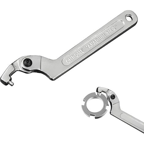 Adjustable C-shaped spanner, silver articulated spanner, round head adjustable 19-51 mm, C hook wrench made of chrome-vanadium steel, for workshop production, maintenance (1/5)