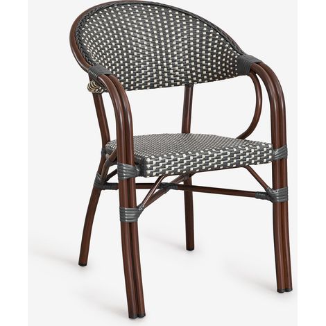 SKLUM 4er-Pack stapelbare Gartenstühle Brielle Bistro aus Aluminium mit Armlehnen Grau Graphit - Gardenia Weiß                                  