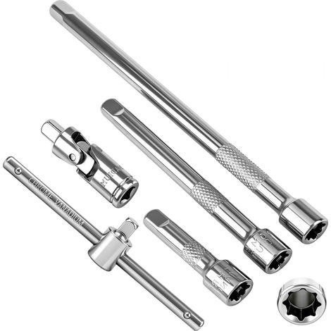 Lot de 3 rallonges de clé à douille 1/4" 50 mm, 100 mm, 150 mm, CR-V avec entraînement 1/4", joint d'angle à 90° et poignée coulissante pour montage et démontage (1/5)