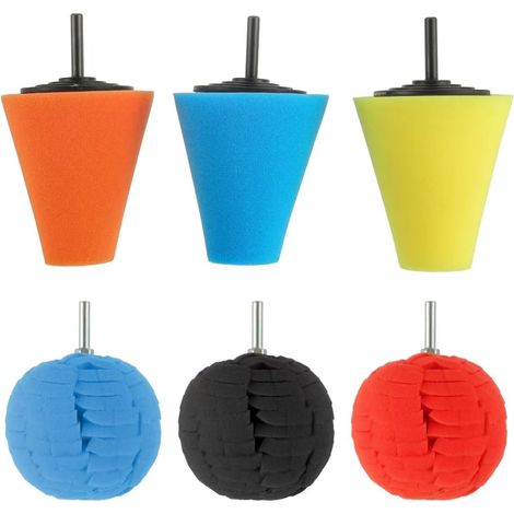 Set di 6 spugne per lucidare i mozzi delle ruote delle auto, stelo da 7,6 cm per la pulizia dei mozzi delle ruote, cono per lucidatura dei metalli