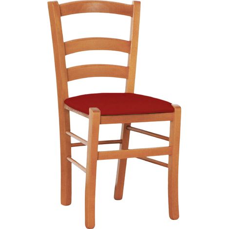 Sedia legno venezia ciliegio con seduta similpelle imbottita rosso