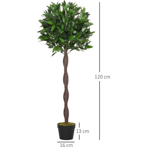 Lauriers artificiels topiaires 1,20H m - Lot de 2 lauriers Boules artificiels - 741 Feuilles réalistes par Pied - Tronc Liane - Pot Inclus Noir Vert (1/5)