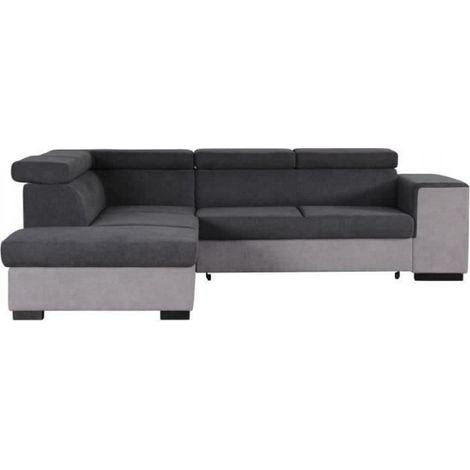 Canapé d'angle gauche convertible + coffre 5 places - Tissu gris - L 271 x P 220 x H 77 cm - ARMSTRONG - Fabriqué en Ukraine (1/5)