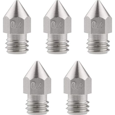 5Pcs Buses d'imprimante 3D 0.4mm/1.75mm, Buse d'Extrudeuse d'Imprimante 3D MK8 pour Makerbot Creality CR-10/ Ender 3 (1/5)